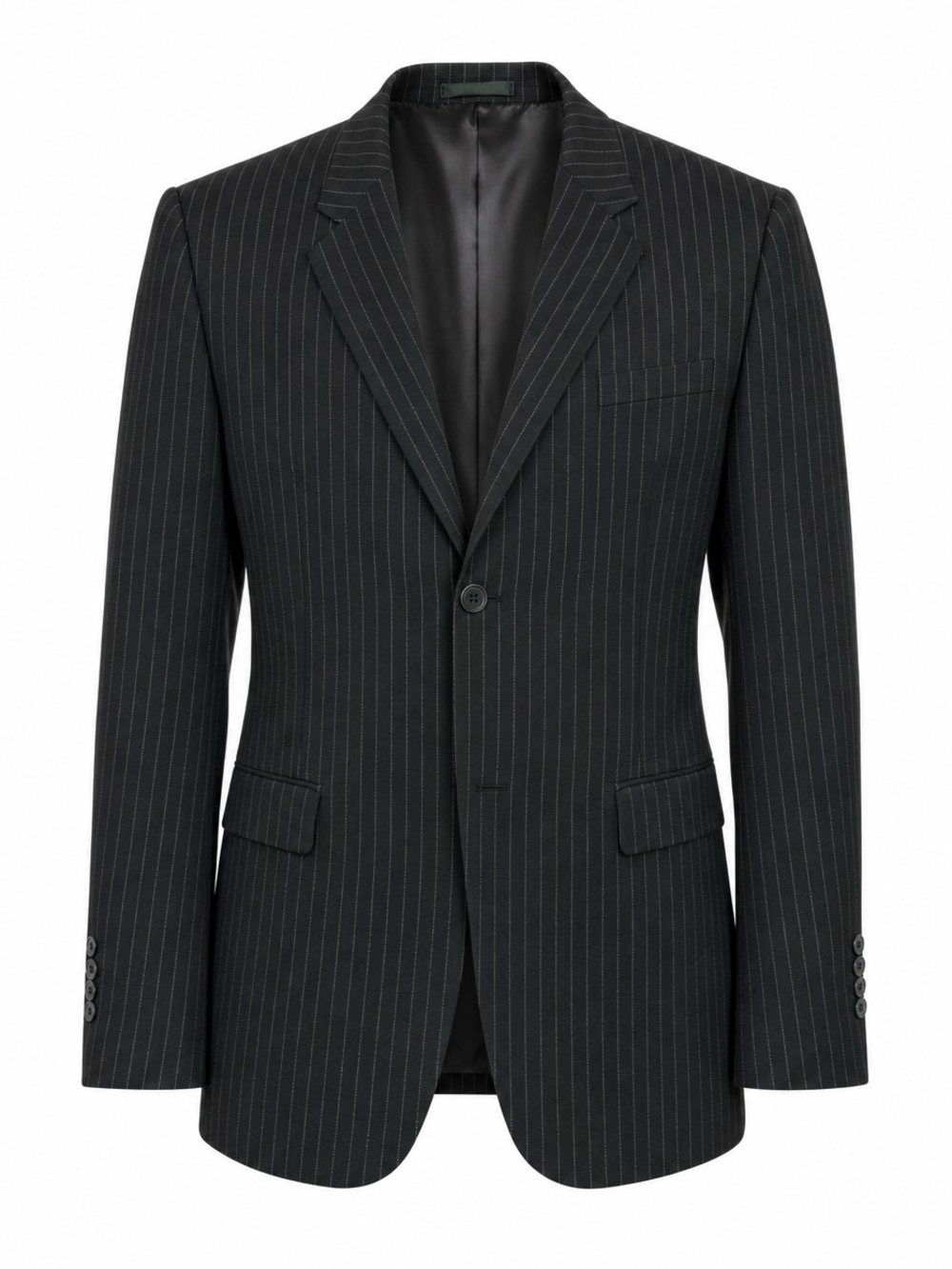 William Men's 46R Pinstripe‎ Blazer Jacket Black Two Button Structured Suiting